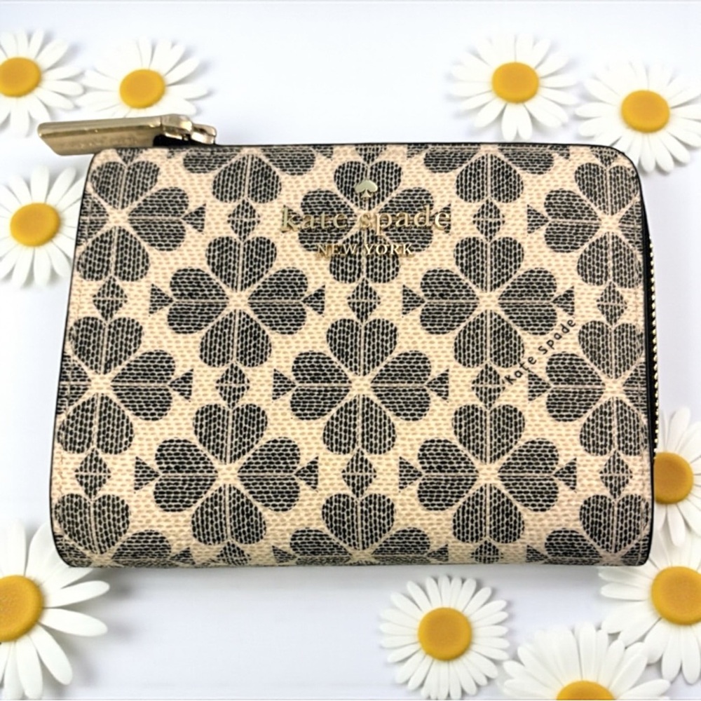 KATE SPADE Leather Wallet Floral Monogram Zip Around BLUSH NWT NEW